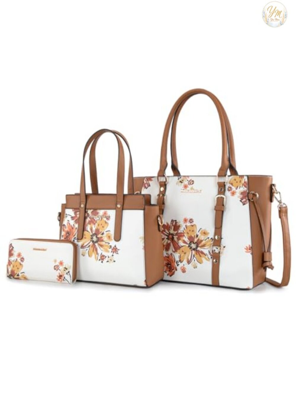3PCS Women's Tote Bag and Wallet Set PU Leather Shoulder Satchel Handbag Purse